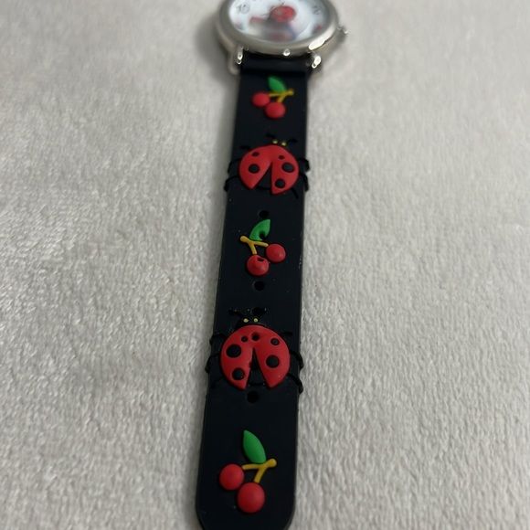 Geneva Quartz Girls Ladybug with Cherries Black Wrist Watch Water Resistant - Picture 12 of 14